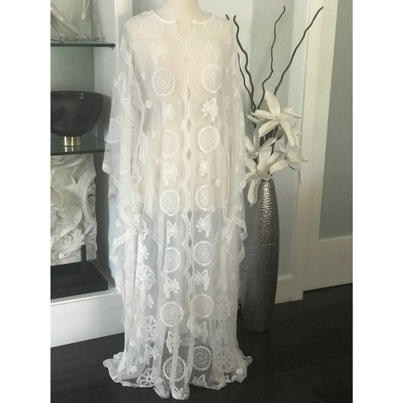 Boho Lace Cover Up Caftan Maxi OSFM - Picture 10 of 14